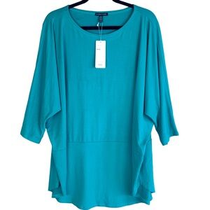 Eileen Fisher Bateau Top Viscose Signature Jersey Turquoise Stretch Tunic New XL